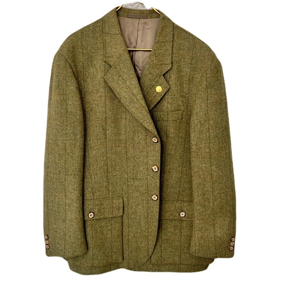 Vintage Hucklecote Green Tweed Plaid Wool Shooting Coat Jacket Blazer, Size 46 - Picture 1 of 9